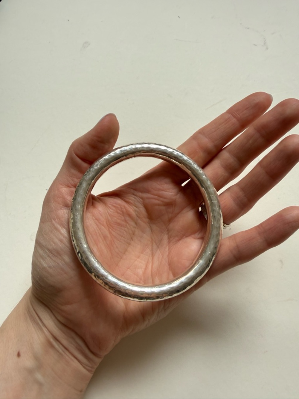 Sterling Silver Hammered Bangle Bracelet - Picture 2 of 9
